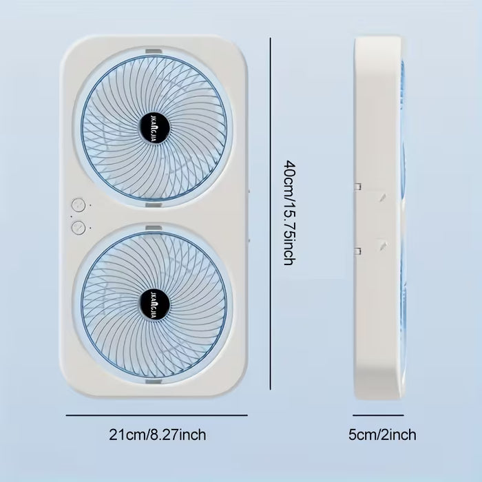 Dual-Head Fan, 3-Speed Adjustable Wind Speed Large Blade, Portable USB Recharg