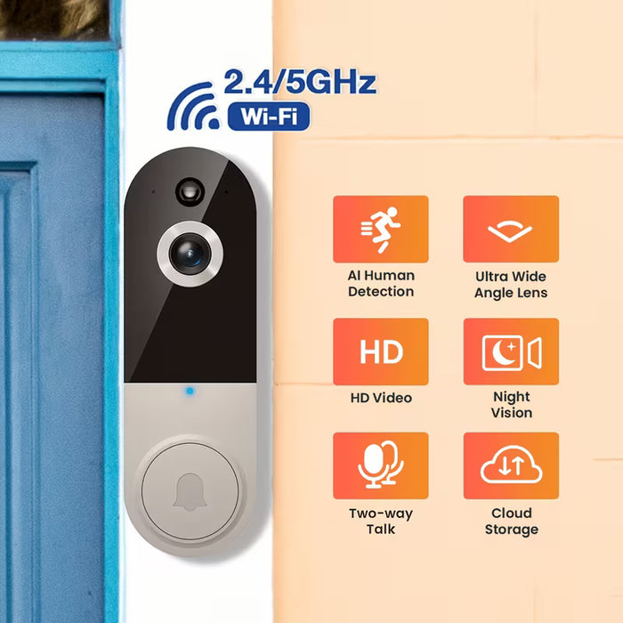 Wireless Video Doorbell Camera - Black, 2K, AI Human Detection, Live View