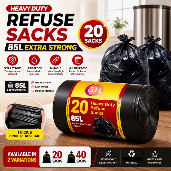 BLACK BIN LINERS RUBBISH BAGS WASTE REFUSE GARBAGE SACKS HEAVY DUTY