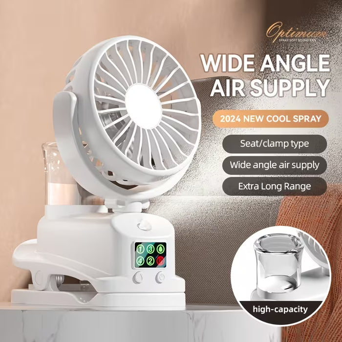 Portable Clip on Spray Fan, USB Rechargeable Desktop Fan, 4-speed Setting, 360