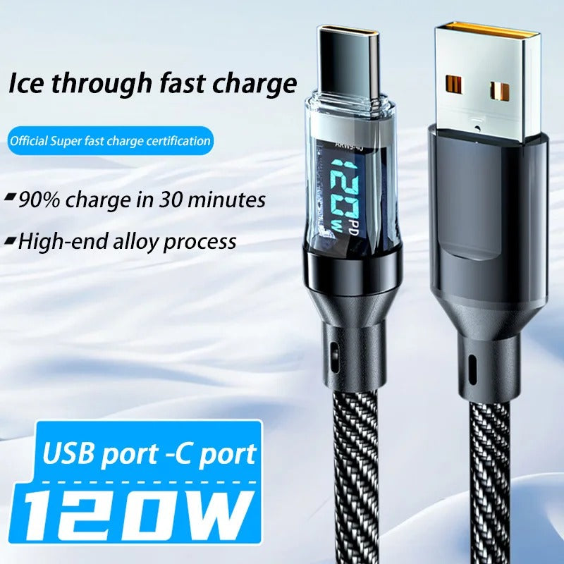 Type C  Cable 3A 60W Fast Charger Braided Long Lead