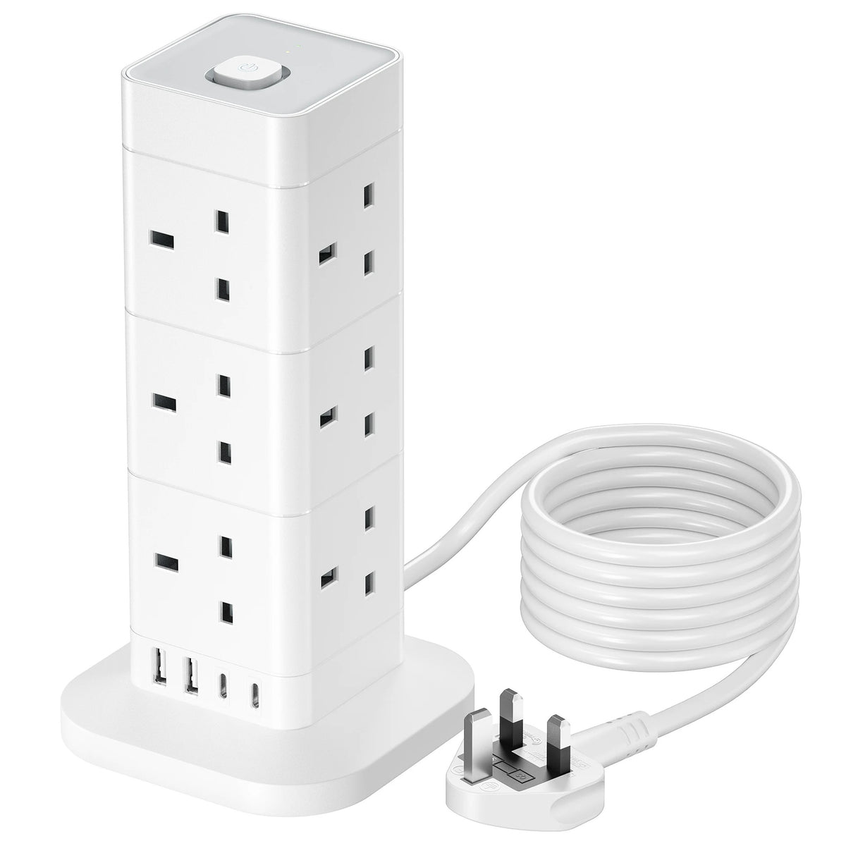 Extension Lead - 1 Metre Power Cord, 13A Fused UK Plug with Light Indicator