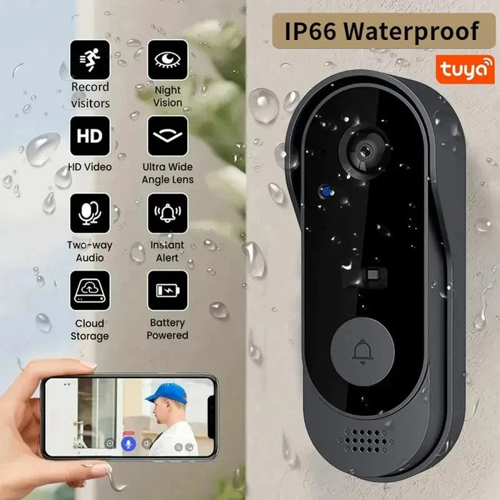 Wireless Video Doorbell Camera - Black, 2K, AI Human Detection, Live View