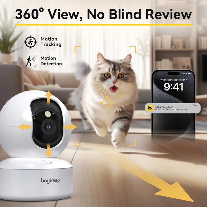 2K Pet Dog Camera with Phone App – 360° WiFi Indoor Security & Baby Monitor