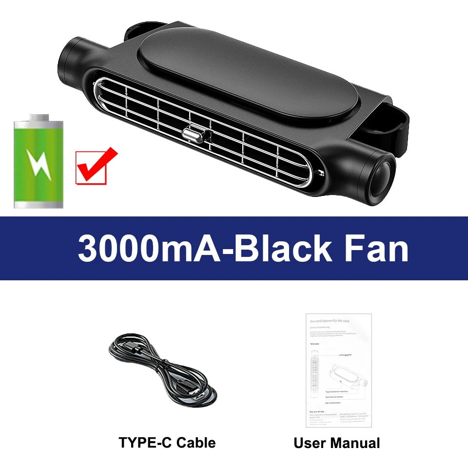 3-Speed Car Seat Back Cooling Fan USB Charge Dual Head Fan 360 Degree Rotation N